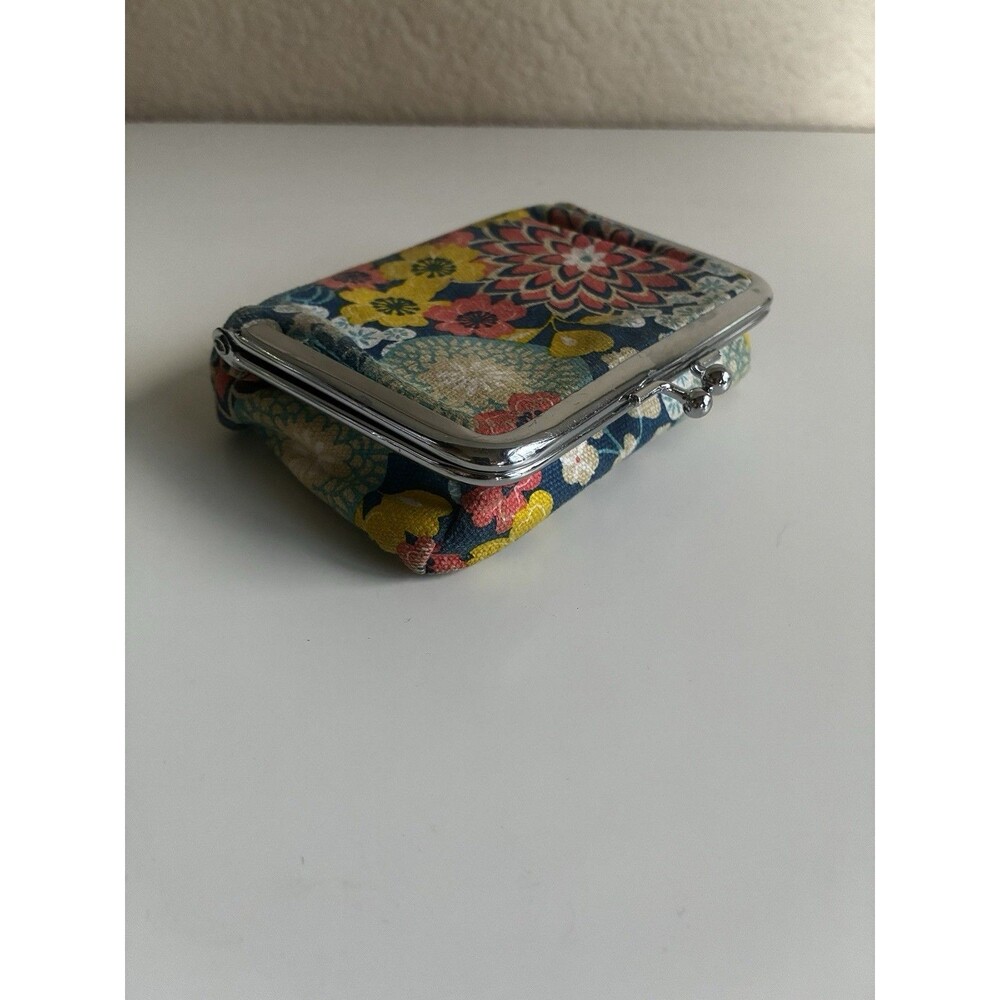 Vintage Wellspring Floral Canvas Kiss Lock Coin Purse Bag Pouch Structured 1970s